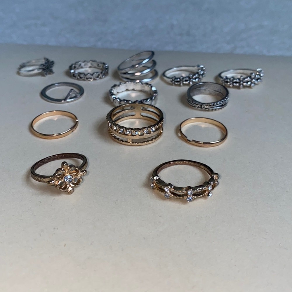 13 pc sliver and gold rings